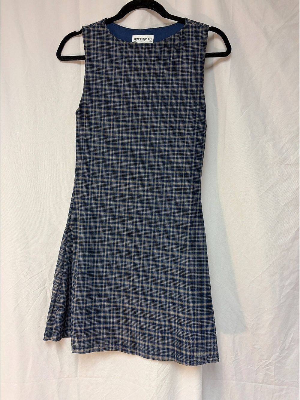 Princess Polly Blue and Beige Plaid Sleeveless Dress AU/UK 10